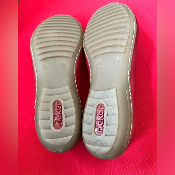 40 RIEKER comfort boho bow red slip on shoe rubber sole leather skimmer - Picture 3 of 6